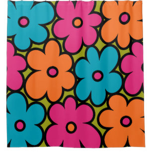 Colourful Retro Floral Pattern Shower Curtain