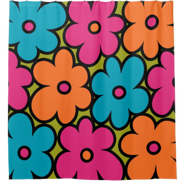 Colourful Retro Floral Pattern Shower Curtain (Front)
