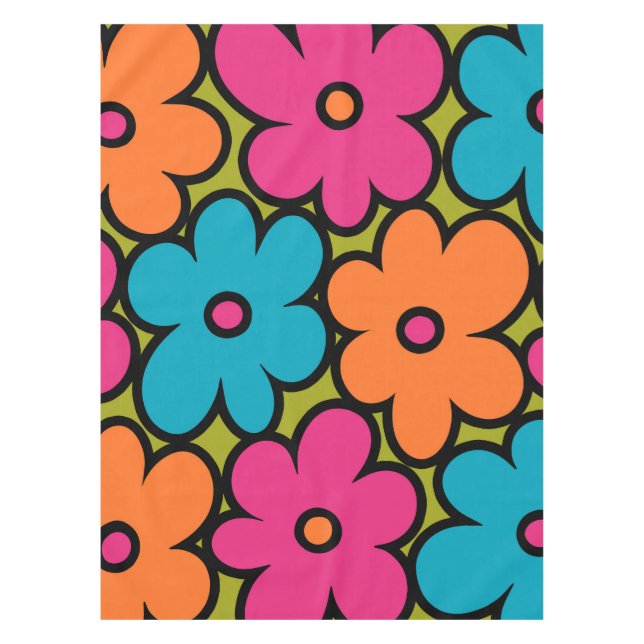 Colourful Retro Floral Pattern Tablecloth (Front)