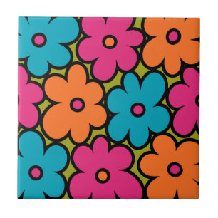 Colourful Retro Floral Pattern Tile