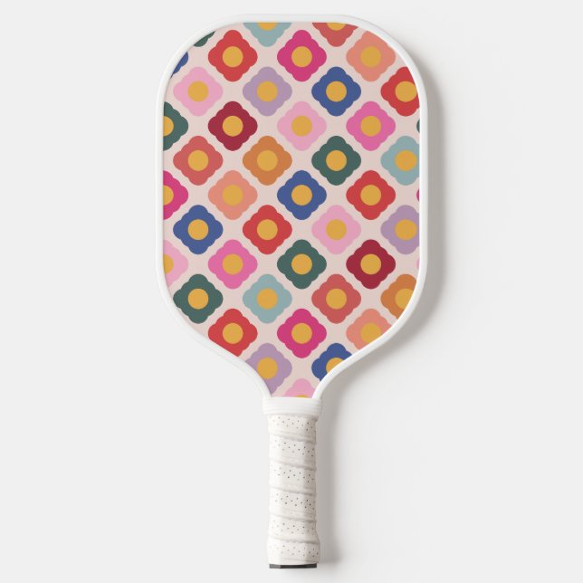 Colourful Retro Floral Pickleball Paddle (Front)