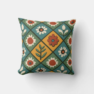 Colourful Retro Floral Pillow