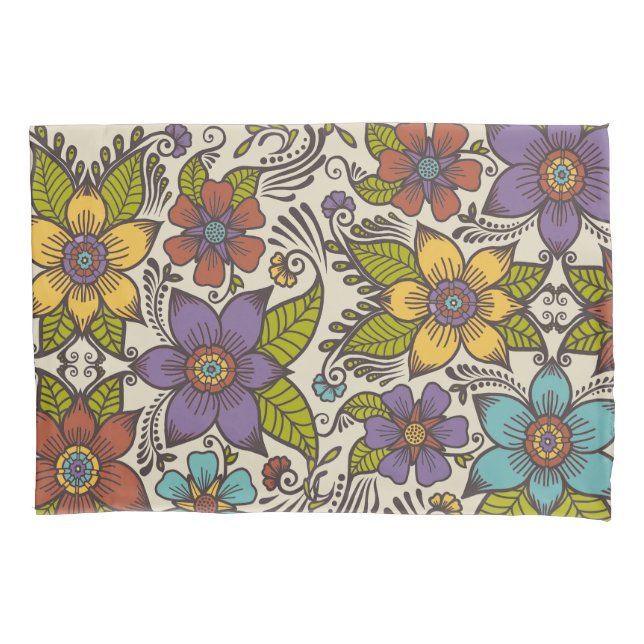 Colourful Retro Floral  Pillowcase (Front)