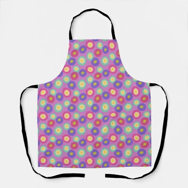 Colourful Retro Floral | Purples, Pinks, & Greens  Apron (Front)