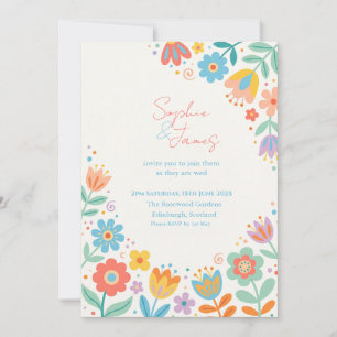 Colourful Retro Floral Wedding Invitation