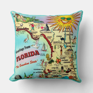 Colourful Retro Florida Map Throw Pillow