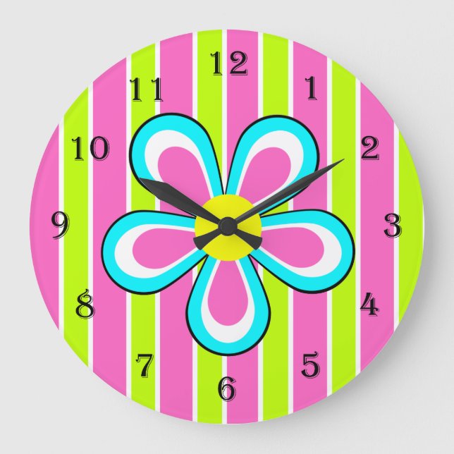 Colourful Retro Flower Clock -- Hot Pink and Lime (Front)
