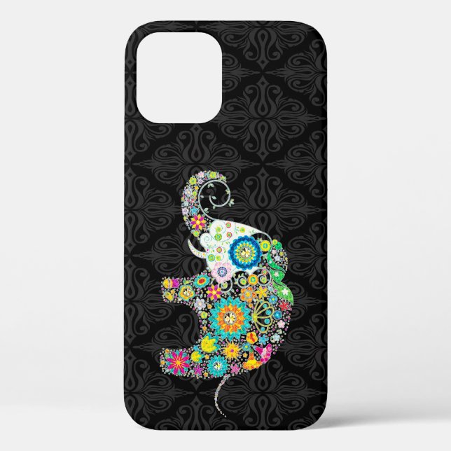 Colourful Retro Flower Elephant Design Case-Mate iPhone Case (Back)