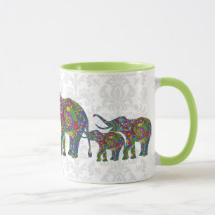 Colourful Retro Flower Elephant Family 2 Mug