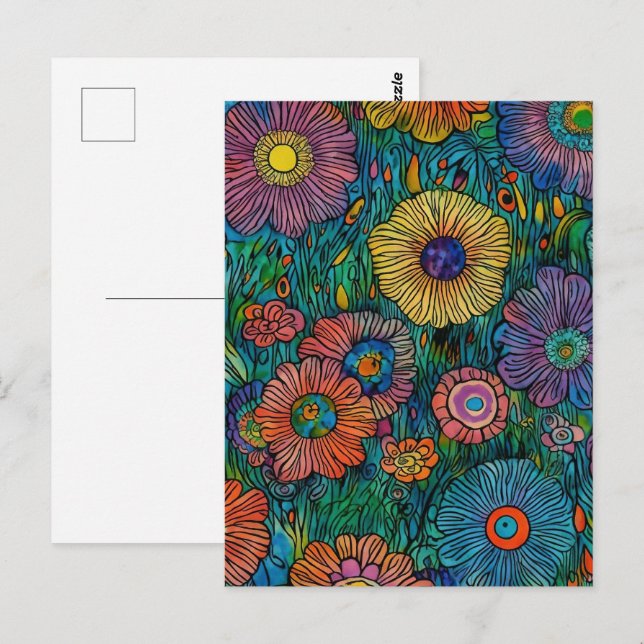 Colourful Retro Flower Garden Postcard (Front/Back)