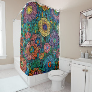 Colourful Retro Flower Garden Shower Curtain