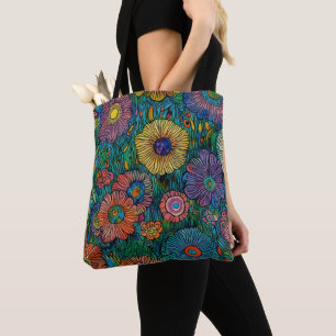 Colourful Retro Flower Garden Tote Bag