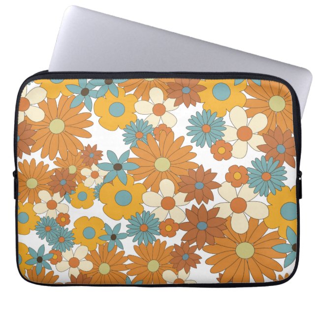 Colourful Retro Flower Pattern Laptop Sleeve (Front)