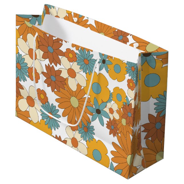 Colourful Retro Flower Pattern Large Gift Bag (Front Angled)