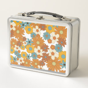 Colourful Retro Flower Pattern Metal Lunch Box