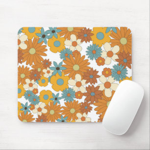 Colourful Retro Flower Pattern Mouse Pad