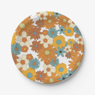 Colourful Retro Flower Pattern Paper Plate