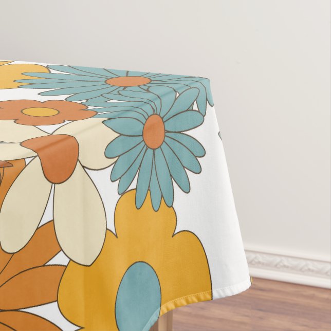 Colourful Retro Flower Pattern Tablecloth (In Situ)