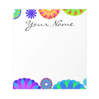Colourful Retro Flower Patterns on White Backgroun Notepad