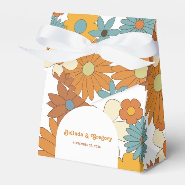 Colourful Retro Flowers 60's 70's Arch Wedding Favour Box (Front Side)