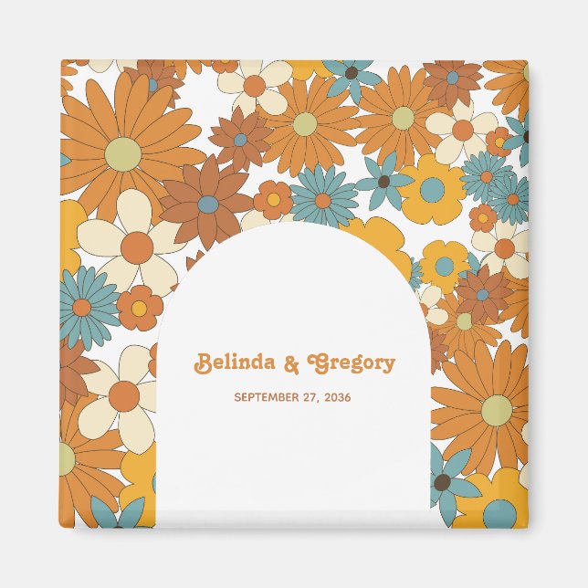 Colourful Retro Flowers 60's 70's Arch Wedding Magnet (Front)