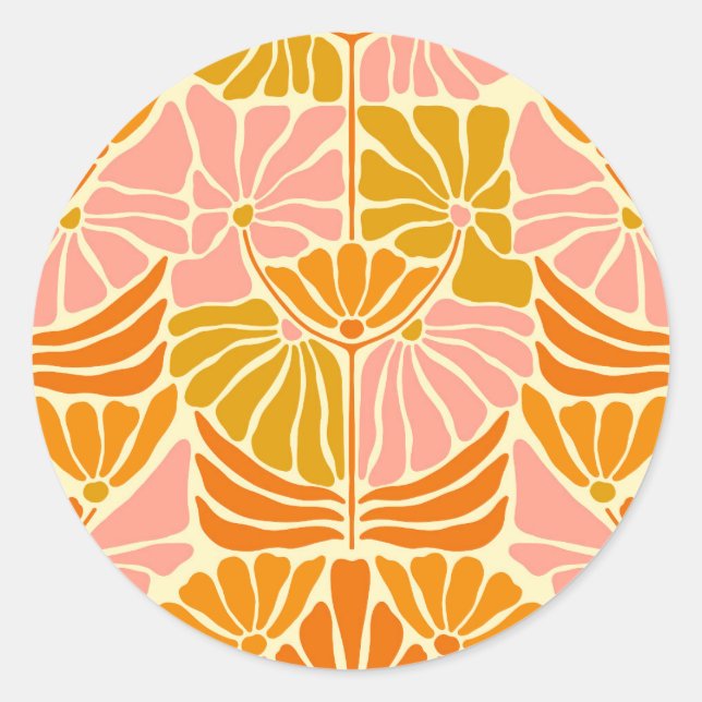 Colourful Retro Flowers Classic Round Sticker (Front)