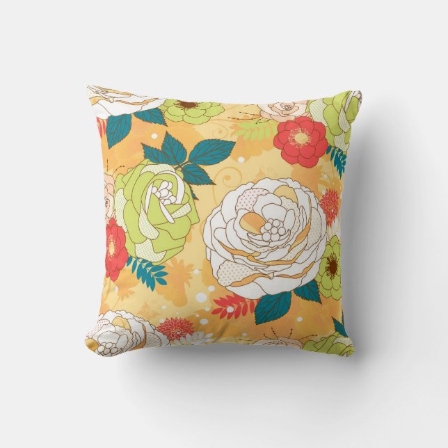 Colourful Retro Flowers Collage Cushion (Front)