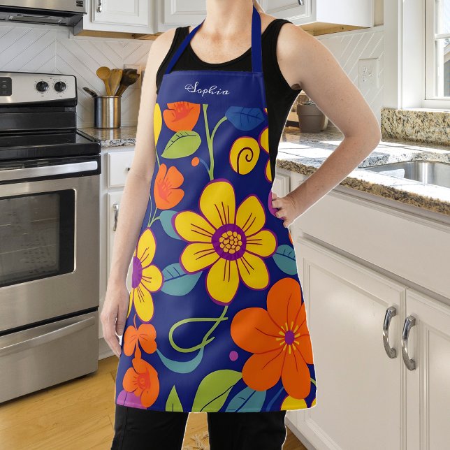 Colourful Retro Flowers-Dopamine Style Apron (Colorful Retro Flowers-Dopamine Style Apron)