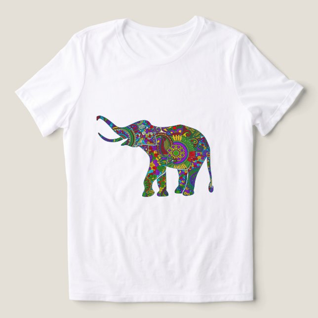 Colourful Retro Flowers Elephant 2 Tri-Blend Shirt (Design Front)