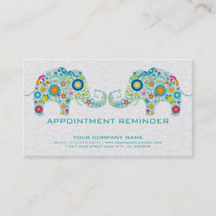 Colourful Retro Flowers Elephant Appointment Card