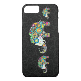 Colourful Retro Flowers Elephant Family Case-Mate iPhone Case