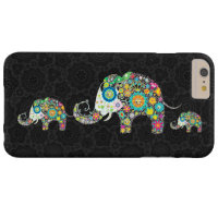 Colourful Retro Flowers Elephant Family