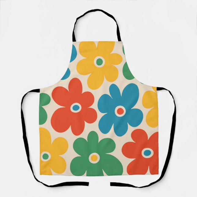 Colourful Retro Flowers Pattern Apron (Front)