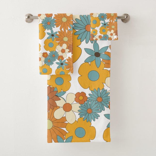 Colourful Retro Flowers Pattern   Bath Towel Set (Insitu)