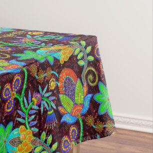 Colourful Retro Flowers Pattern Faux Glass-beads Tablecloth