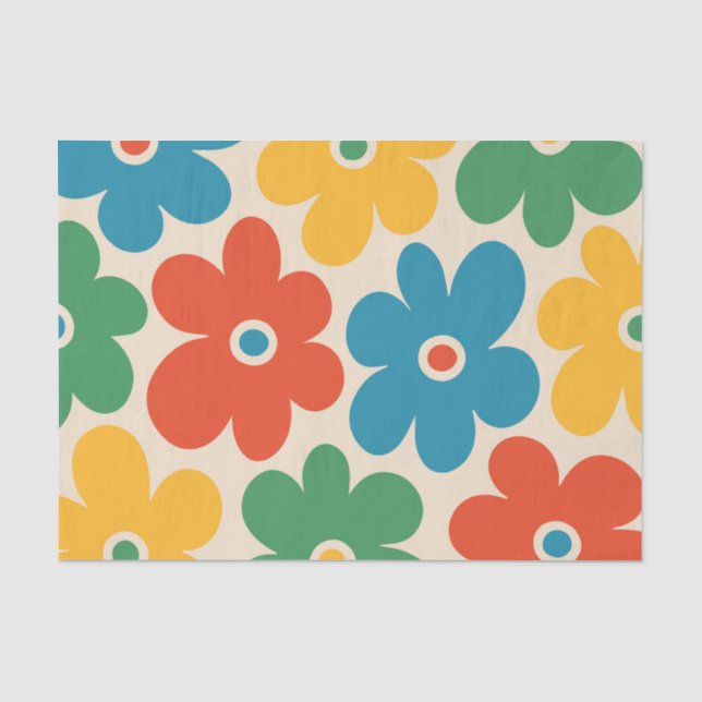 Colourful Retro Flowers Pattern Tissue Paper (Front)