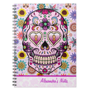 Colourful Retro Flowers Skull Spiral Notebook