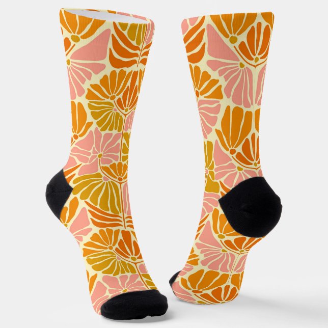 Colourful Retro Flowers Socks (Angled)