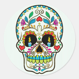 Colourful Retro Flowers Sugar Skull Classic Round Sticker