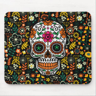 Colourful Retro Flowers Sugar Skull Mouse Pad