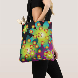 Colourful Retro Flowers Tote Bag