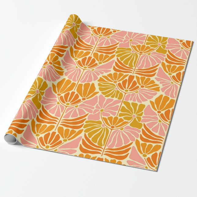 Colourful Retro Flowers Wrapping Paper (Unrolled)