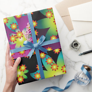 Colourful Retro Flowers Wrapping Paper