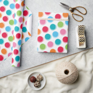 Colourful Retro Fuzzy Fun Polka Dots Kid's Birthda Wrapping Paper