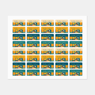 Colourful Retro Geometric Kids' names  Labels