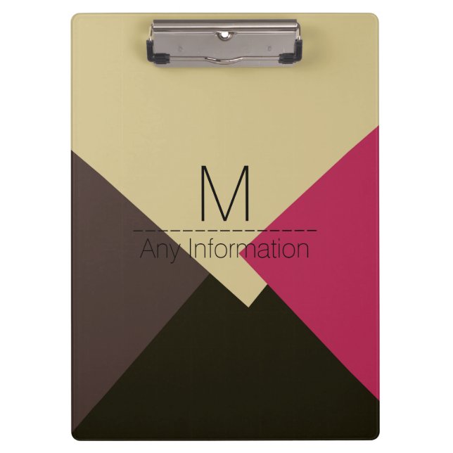 Colourful Retro Geometric Pattern Monogram #2 Clipboard (Front)