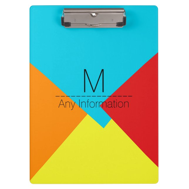 Colourful Retro Geometric Pattern Monogram #4 Clipboard (Front)