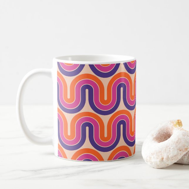 Colourful Retro Geometric Wave Design Coffee Mug (With Donut)