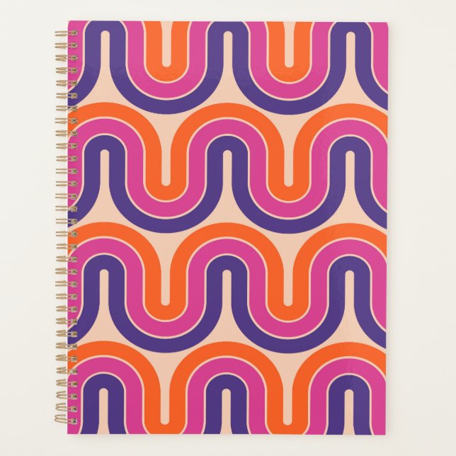 Colourful Retro Geometric Wave Design Planner (Front)