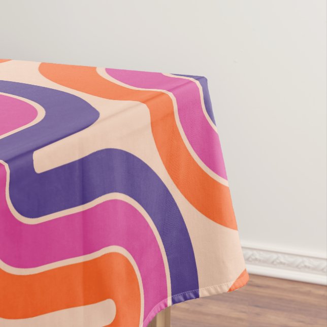 Colourful Retro Geometric Wave Design Tablecloth (In Situ)